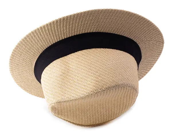 stock image Vintage Straw hat with black ribbon for man isolated on white background.