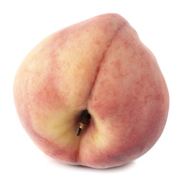 canlı pembe ve portakallı olgun şeftaliler beyaz arka planda izole edilmiş.