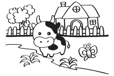 Çocuklar için karikatür çizimi, çizgi film sanatı, beyaz arka planda izole edilmiş siyah beyaz.