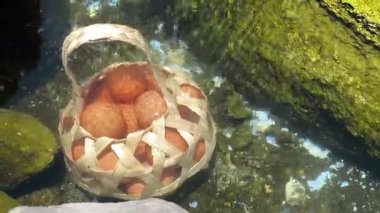 Jae Son Kaplıcaları, Lampang, Tayland 'da sıcak maden suyunda yumurta kaynatmak.