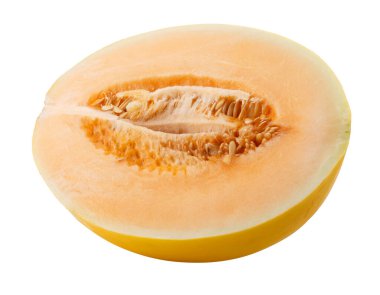 Beyaz arka planda izole edilmiş altın kavun dilimleri