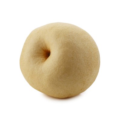 Beyaz arka planda soluk sarı derili gevrek ve sulu Çin armudu.