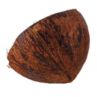 Yarım hindistan cevizi meyvesi beyaz arka planda izole edilmiş.