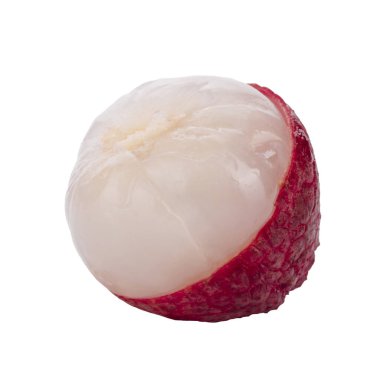 Taze lychees ve yapraklar beyaz bir arka planda izole