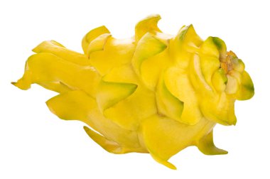 Beyaz arka planda izole edilmiş taze sarı ejderha meyvesi