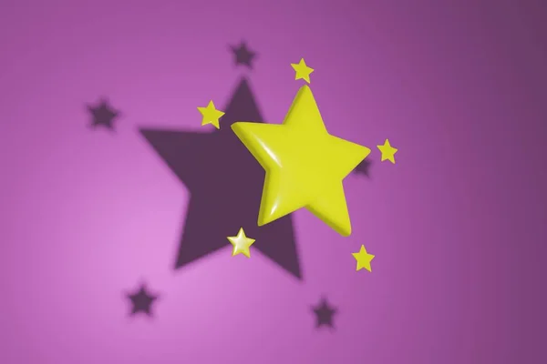 A yellow star with a purple background and stars on its tips
