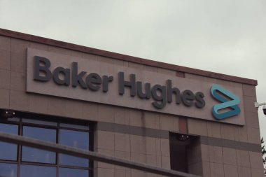 Floransa, İtalya, 23 Şubat 2023, Baker Hughes ünlü şirket, logo inşaatı.