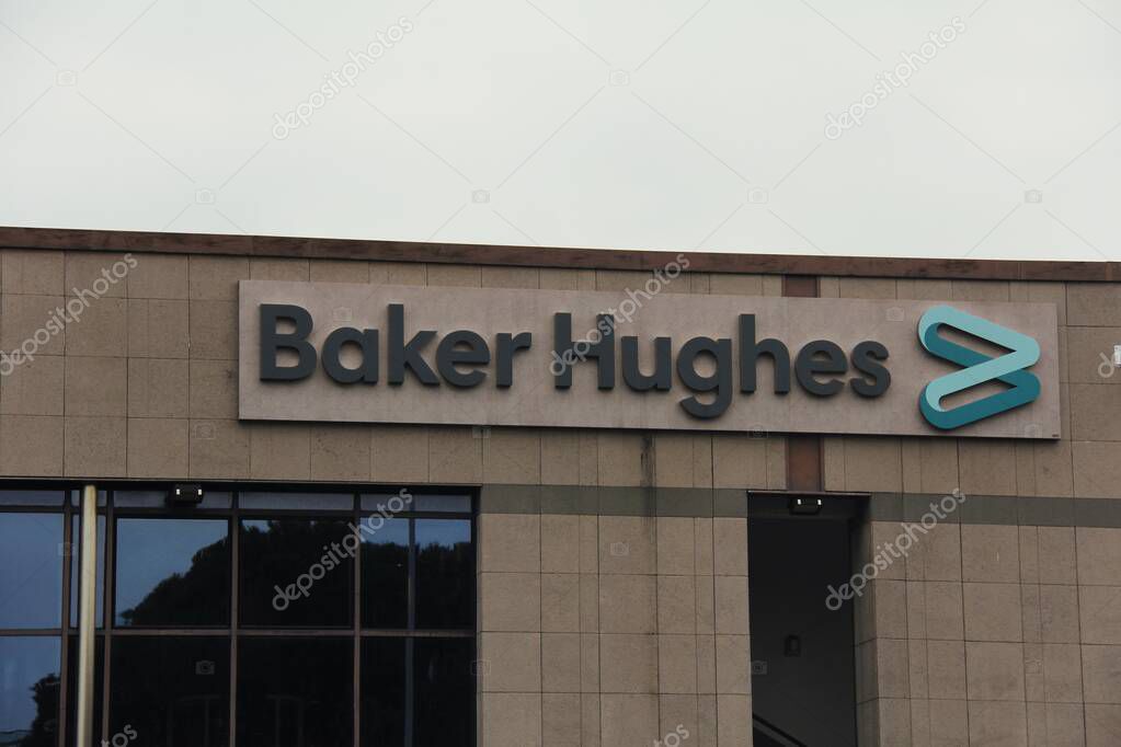 Florence, Italy , February 23rd , 2023, Baker Hughes famous company , logo on building.