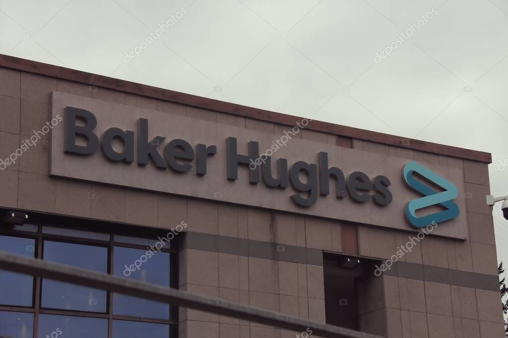 Florence, Italy , February 23rd , 2023, Baker Hughes famous company , logo on building.