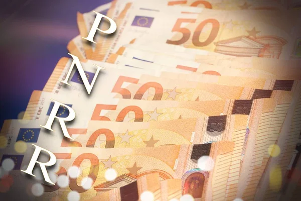 Billetes Europeos Con Signo Pnnr Concepto Ayuda Financiera —  Fotos de Stock