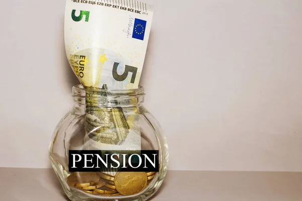 European Banknotes Jar Black Sticker Pension Concept Retirement — Stock Photo, Image