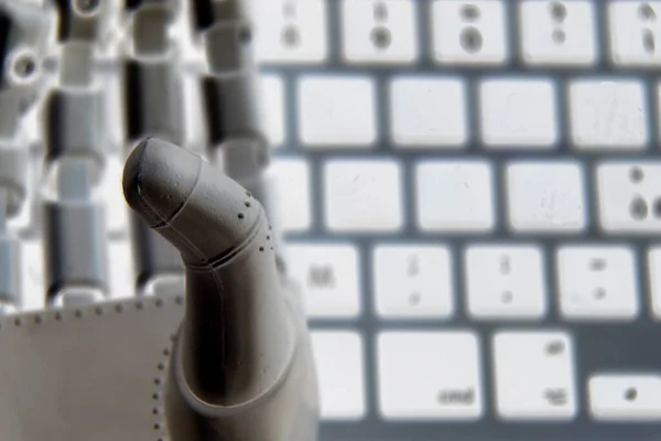 Robot Hand Conceptual Keyboard Background — Stock Photo, Image