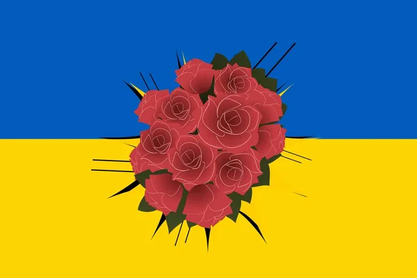 Σημαία Ουκρανίας Λουλούδι Στην Κορυφή Έννοια Των Ανθρώπων Πέθανε Στον — Φωτογραφία Αρχείου