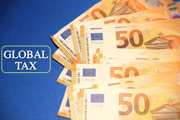 Europese Bankbiljetten Met Tekst Mondiale Belasting — Stockfoto