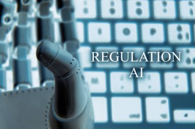 Klavyede robotik el yazısı. Gelecek ve yapay zeka kavramı.