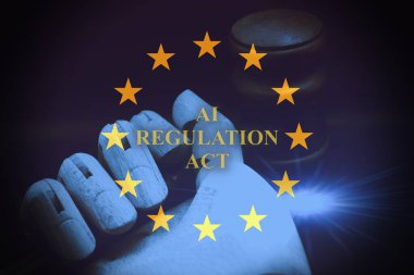 Yapay zeka, Avrupa 'daki düzenleme sembolü. Kelime kavramları Yapay Zeka Eylem Düzenlemesi