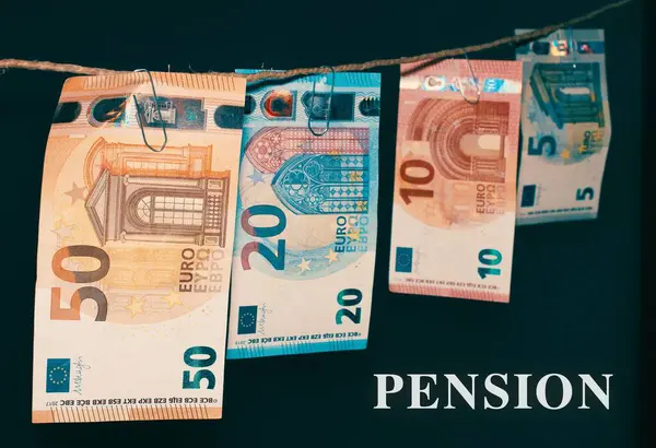 stock image Euro banknotes hanging with the text 