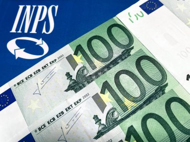 INPS (Ulusal Sosyal Güvenlik Enstitüsü) logosu avro banknotlarıyla.