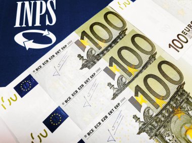 INPS (Ulusal Sosyal Güvenlik Enstitüsü) logosu avro banknotlarıyla.