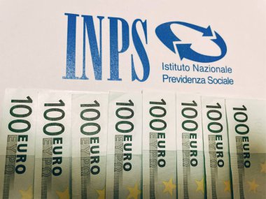 INPS (Ulusal Sosyal Güvenlik Enstitüsü) logosu avro banknotlarıyla.