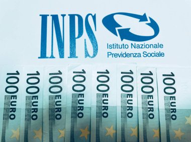 INPS (Ulusal Sosyal Güvenlik Enstitüsü) logosu avro banknotlarıyla.