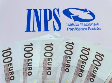 INPS (Ulusal Sosyal Güvenlik Enstitüsü) logosu avro banknotlarıyla.
