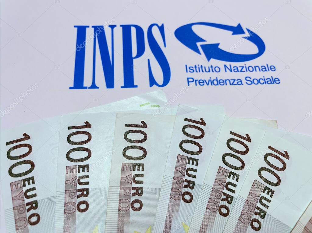 INPS (National Social Security Institute) logo with euro banknotes.