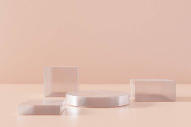 Ürün tanıtımı için üç boyutlu cam podyum. Grafiksel çizim sanat tasarımı.