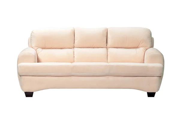 Stylish Beige Velvet Sofa White Background — Stock Photo, Image