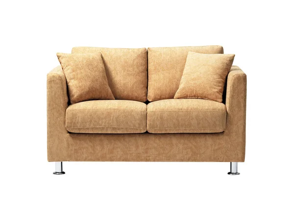 Comfortabele Stijlvolle Linnen Sofa Geïsoleerd Witte Achtergrond — Stockfoto
