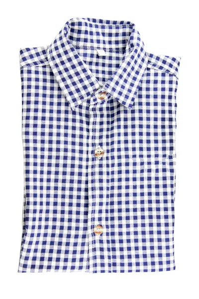 Bovenaanzicht Van Blauw Geruite Shirt Gevouwen Geïsoleerd Witte Achtergrond — Stockfoto