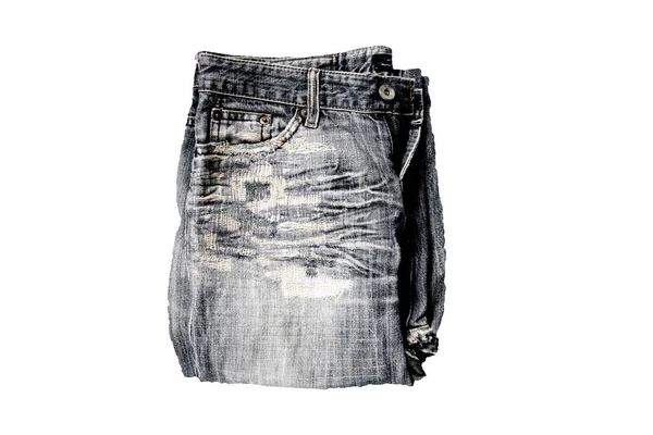 Alte Jeans Jeans Gefaltet Isoliert Auf Weißem Hintergrund — Stockfoto