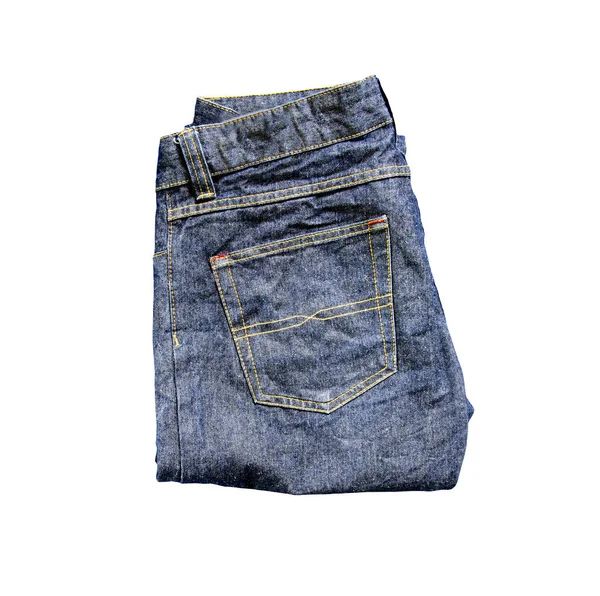 Blue Jeans Jeans Gefaltet Isoliert Auf Weißem Hintergrund — Stockfoto