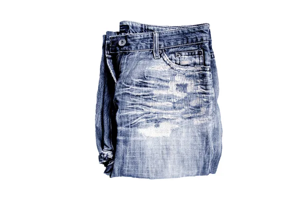 Denim Jeans Jeans Folded Isolated White Background — Stock Photo, Image