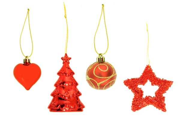 Asılı Kırmızı Noel dekorasyon koleksiyonu beyaz arkaplanda izole edildi.