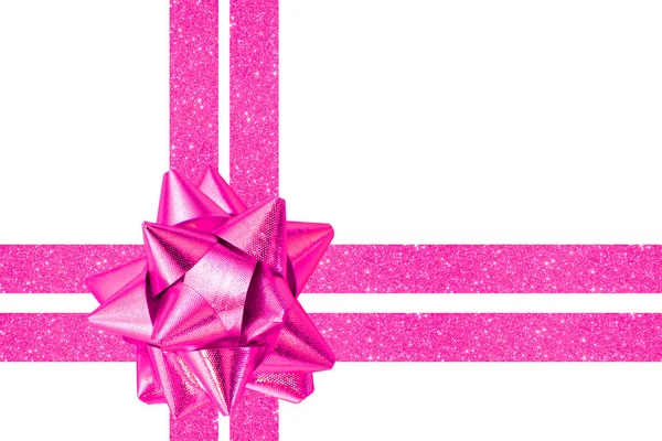 Shiny Pink Gift Bow Ribbon Isolated White Background 图库图片