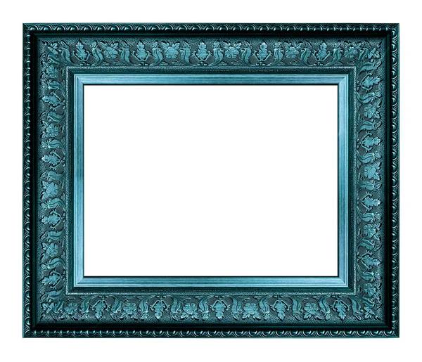 Blue Vintage Wood Picture Frame Isolated White Background — Stock Photo, Image