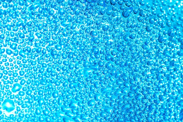 Капли Воды Голубом Стекле — стоковое фото