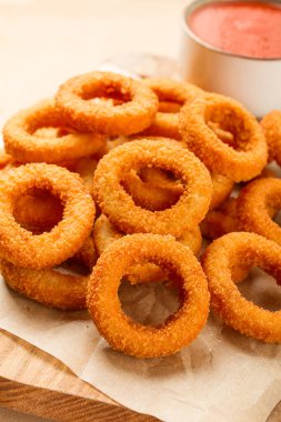 Fried onion rings, deep-fried, snack, no people, selective focus, clipart