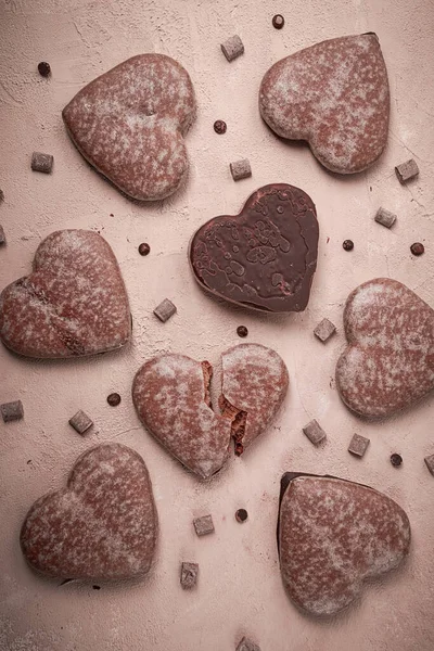 food wallpaper, chocolate glazed gingerbread, heart-shaped, top view, no people,