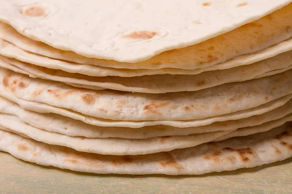 Stack Mexican Tortillas Gray Table Top View Close People — стоковое фото