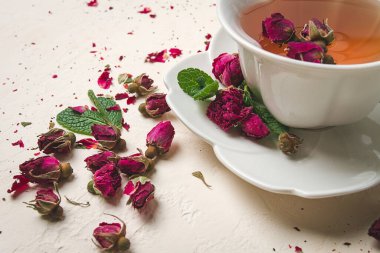 cup of tea, damask rose, pink tea, close-up,