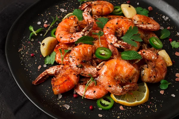 Fried Shrimp Headless Spices Grilled Homemade People — Foto de Stock