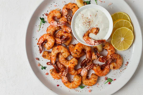 Fried Shrimp Headless Spices Grilled Homemade People — Fotografia de Stock