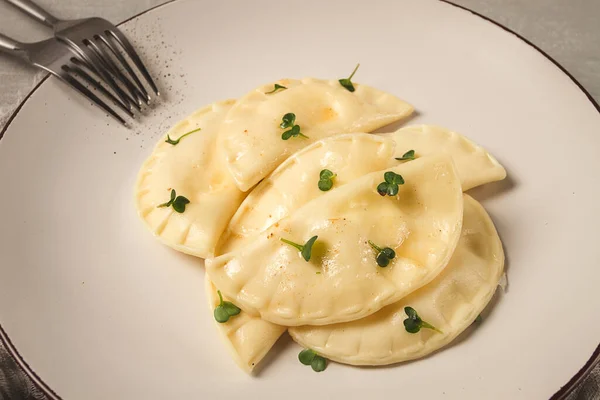 Stock image Pierogi, a traditional dish of Polish cuisine, dumplings, top view, close-up, no people,