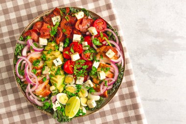 Cobb salad, keto food, top view, no people, close-up,