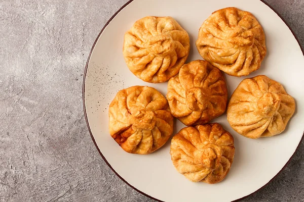 Stock image Deep-fried khinkali, khinkali with meat, traditional Georgian dish, no people,