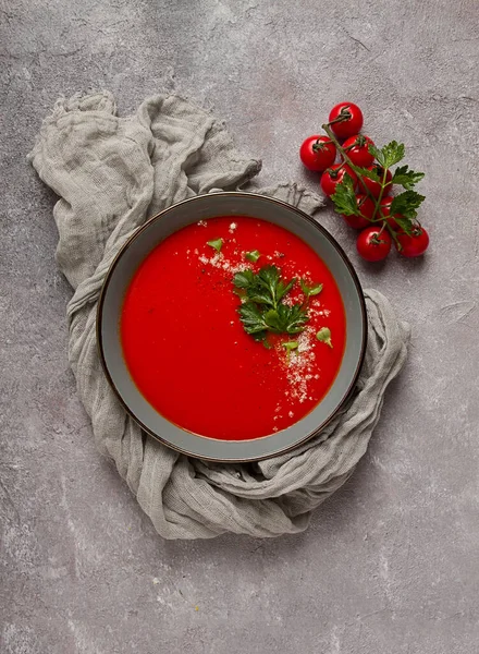 stock image tomato soup with herbs and spices, homemade, no people,