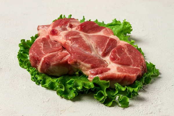 Two Pieces Pork Meat Raw Pork Steak Pork Steak White — Stock Photo, Image