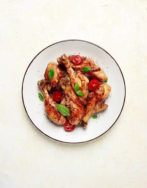 fried chicken legs, in soy sauce, spices, herbs, top view, homemade,